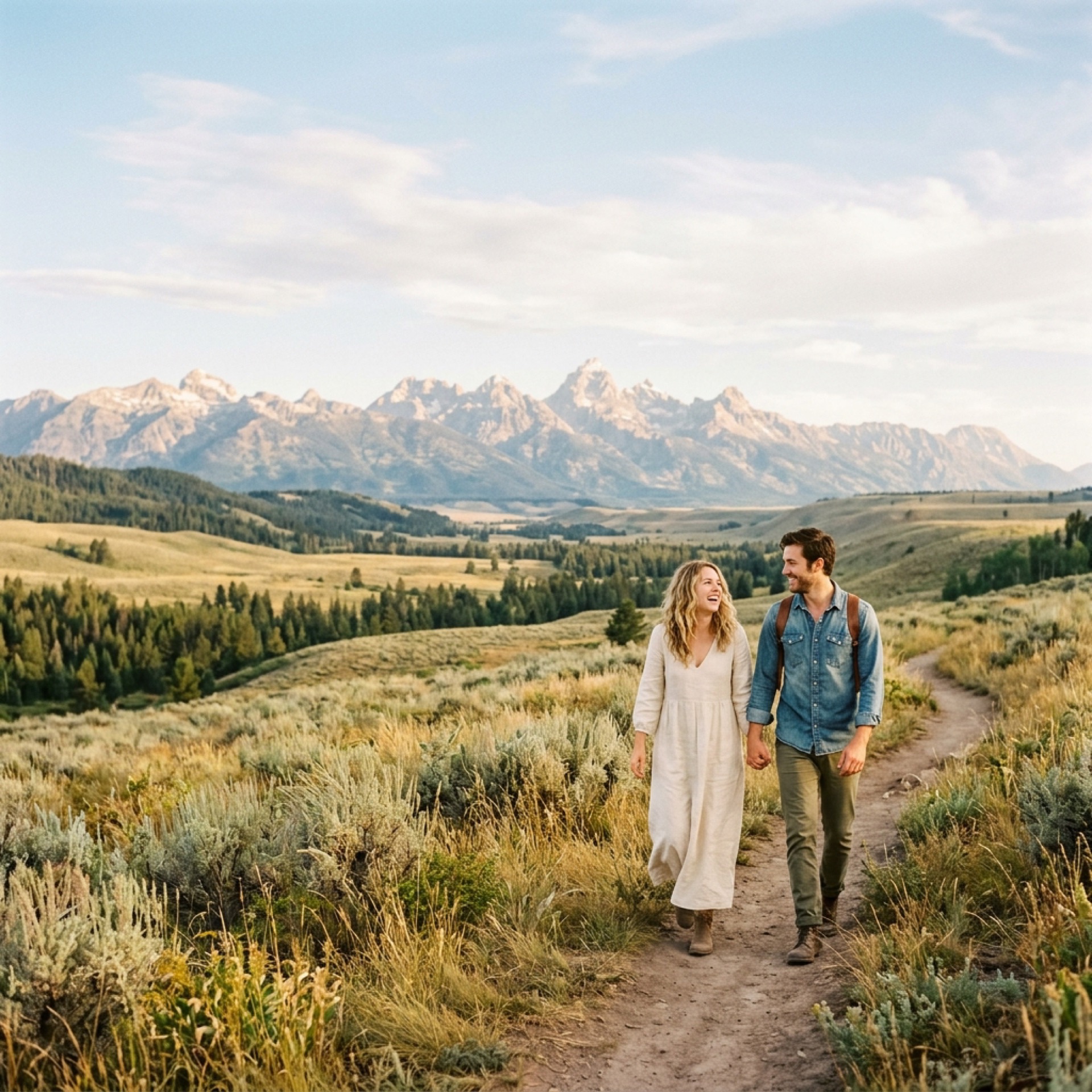 Beautiful couple in vast landscape